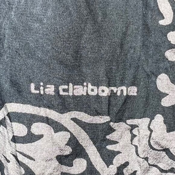 Liz Claiborne Vintage Silk Scarf Black Gray Floral Border 80s 90s Elegant Wrap - Picture 3 of 9